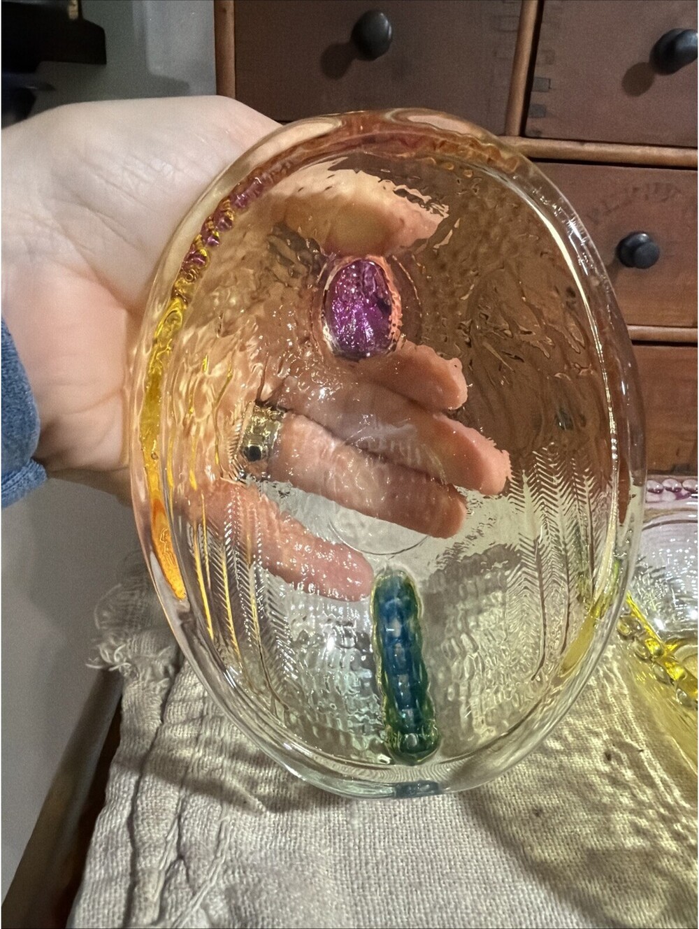 Pastel Rainbow Glass Hen on a Nest 2 piece 7” Country Farmhouse Cottage Decor - Picture 6 of 9